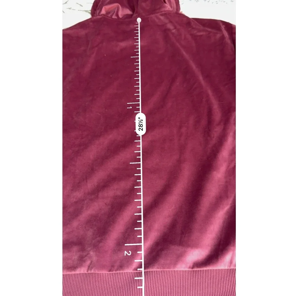Adidas Velour Hoodie Small Maroon Trefoil Gold Zip Recycled Polyester